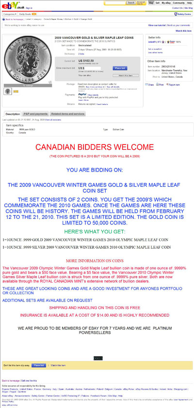 intim01 eBay Listings Using Our 2008 Canadian Vancouver Olympics Silver Maple Images